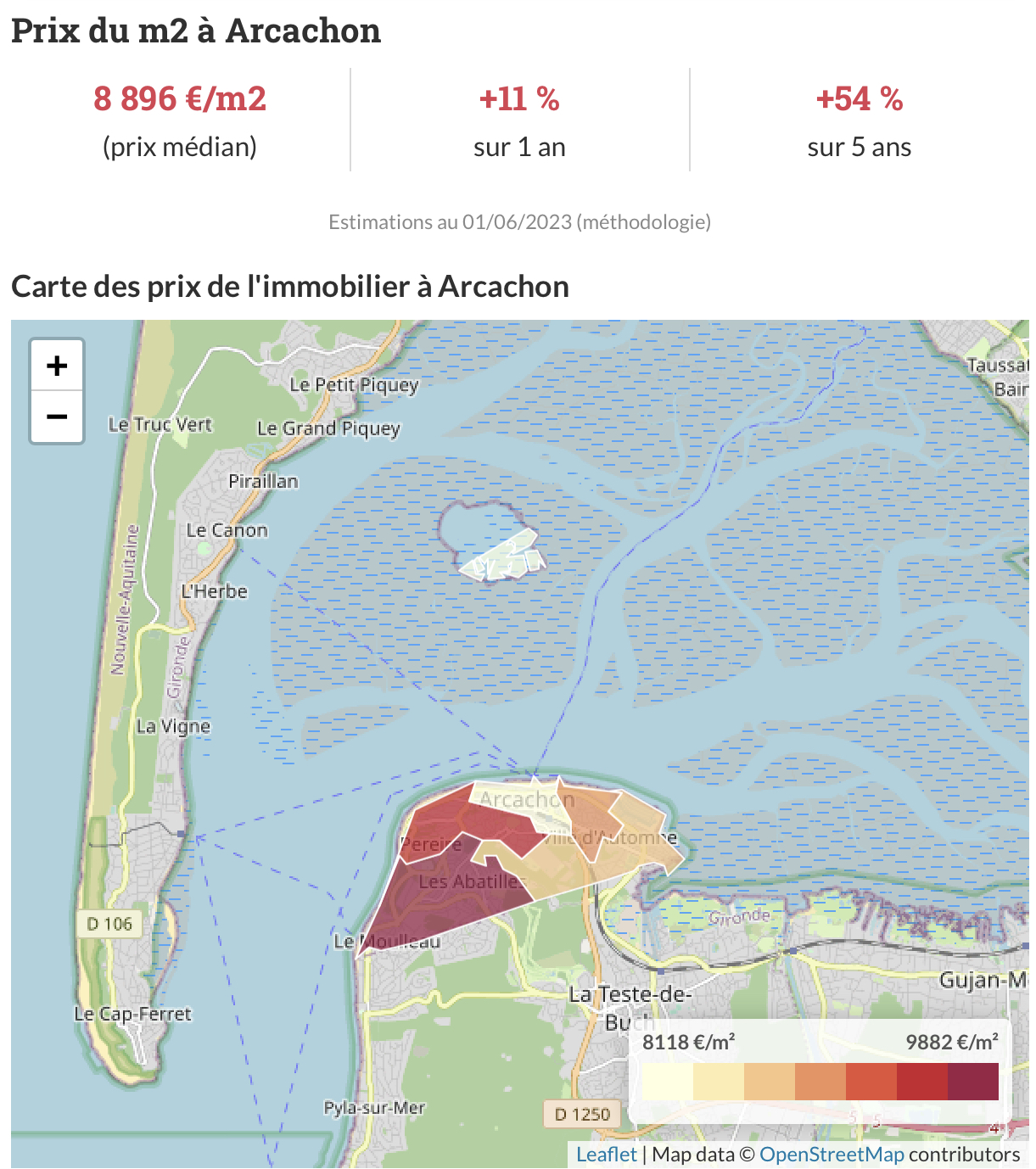 Carte des prix de l’immobilier à Arcachon en 2023