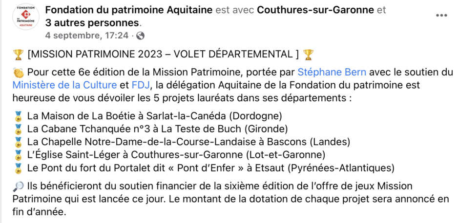 Cabane tchanquée n°3 lauréate du loto du patrimoine