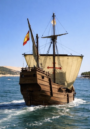 Arrivée du Nao Santa Maria dans le bassin d’Arcachon (bateau réel, environnement retouché avec ia)