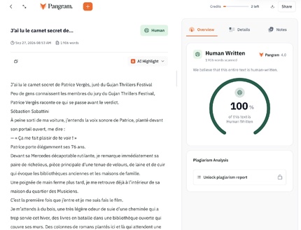 Le logiciel qui a détecter l’utilisation de l’IA dans le livre C’était ça oú mourir&nbsp;» d’Orélien Thélison a été utilisé sur cet article