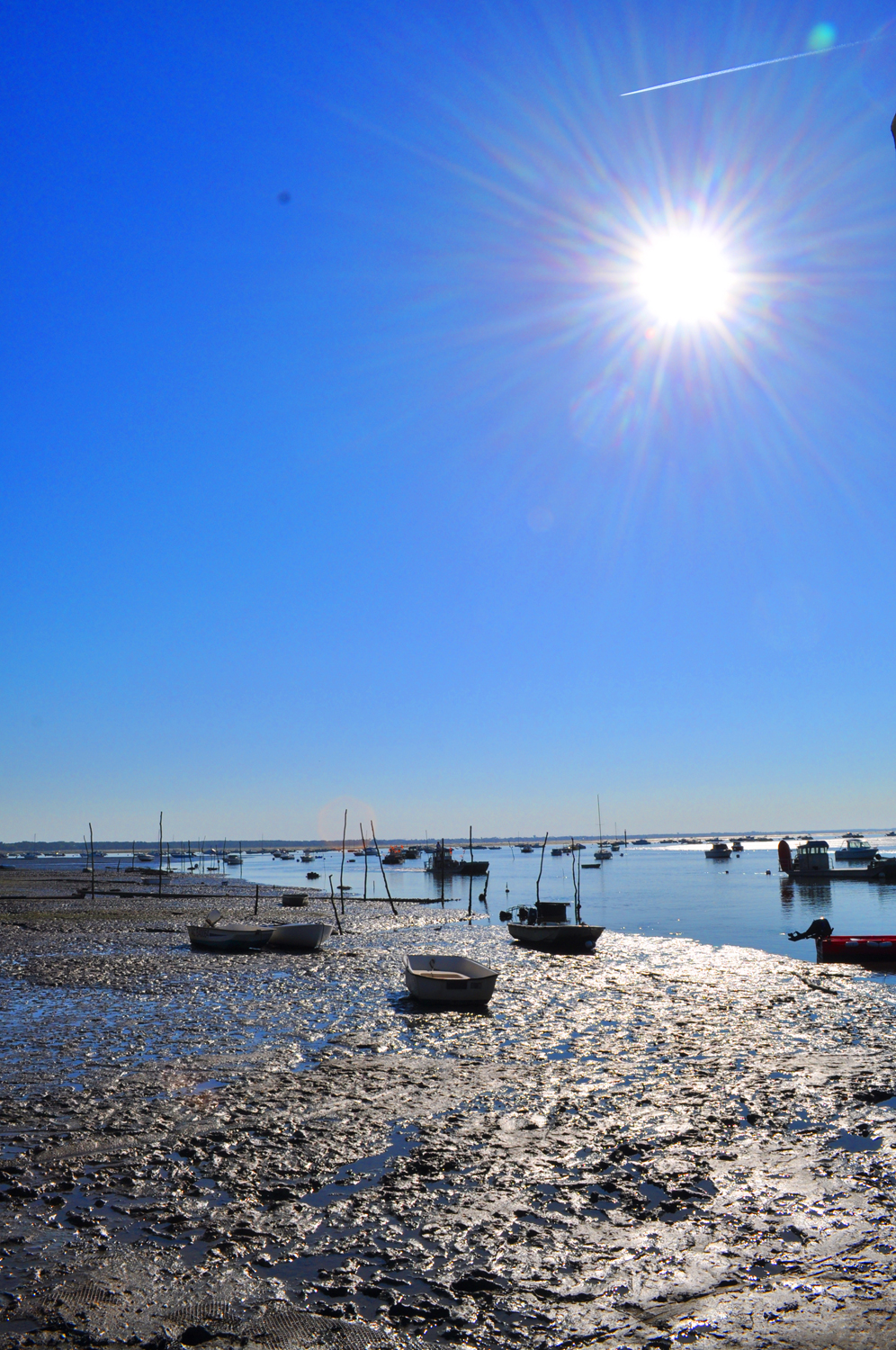 Bateaux à Claouey et soleil