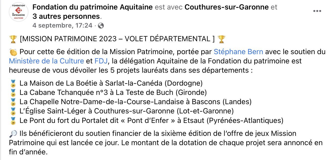 Cabane tchanquée n°3 lauréate du loto du patrimoine