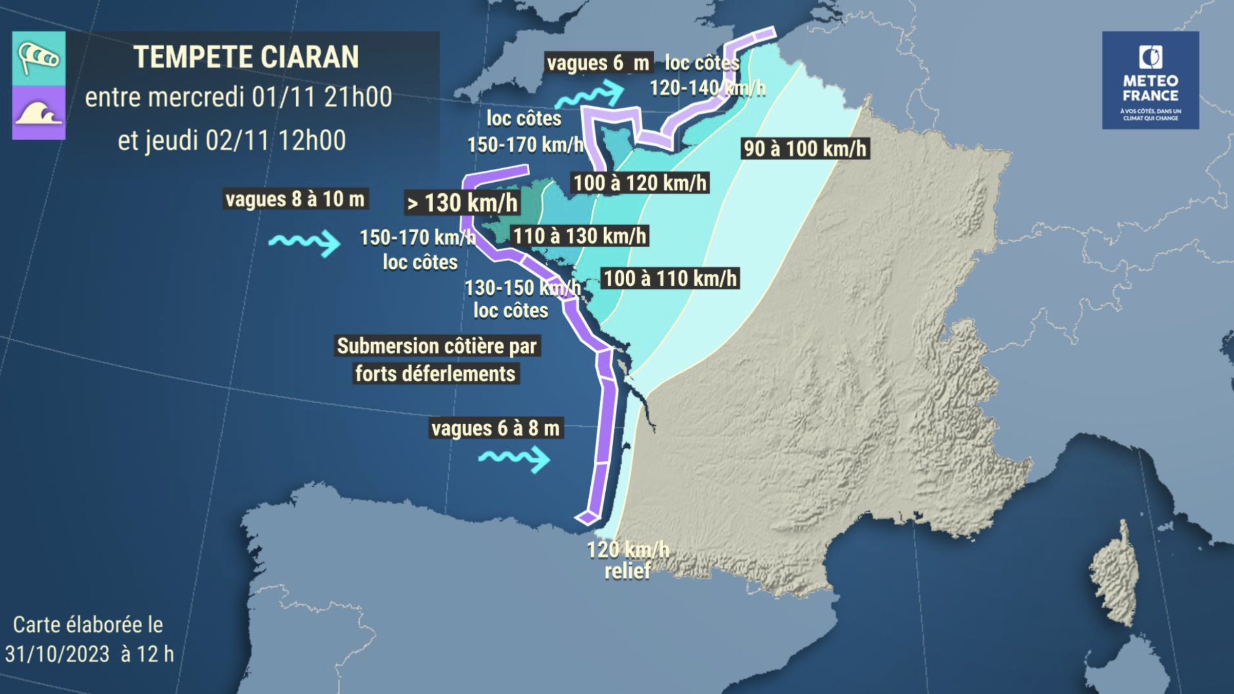 Tempête Cirian par météo France Tempête Cirian par météo France