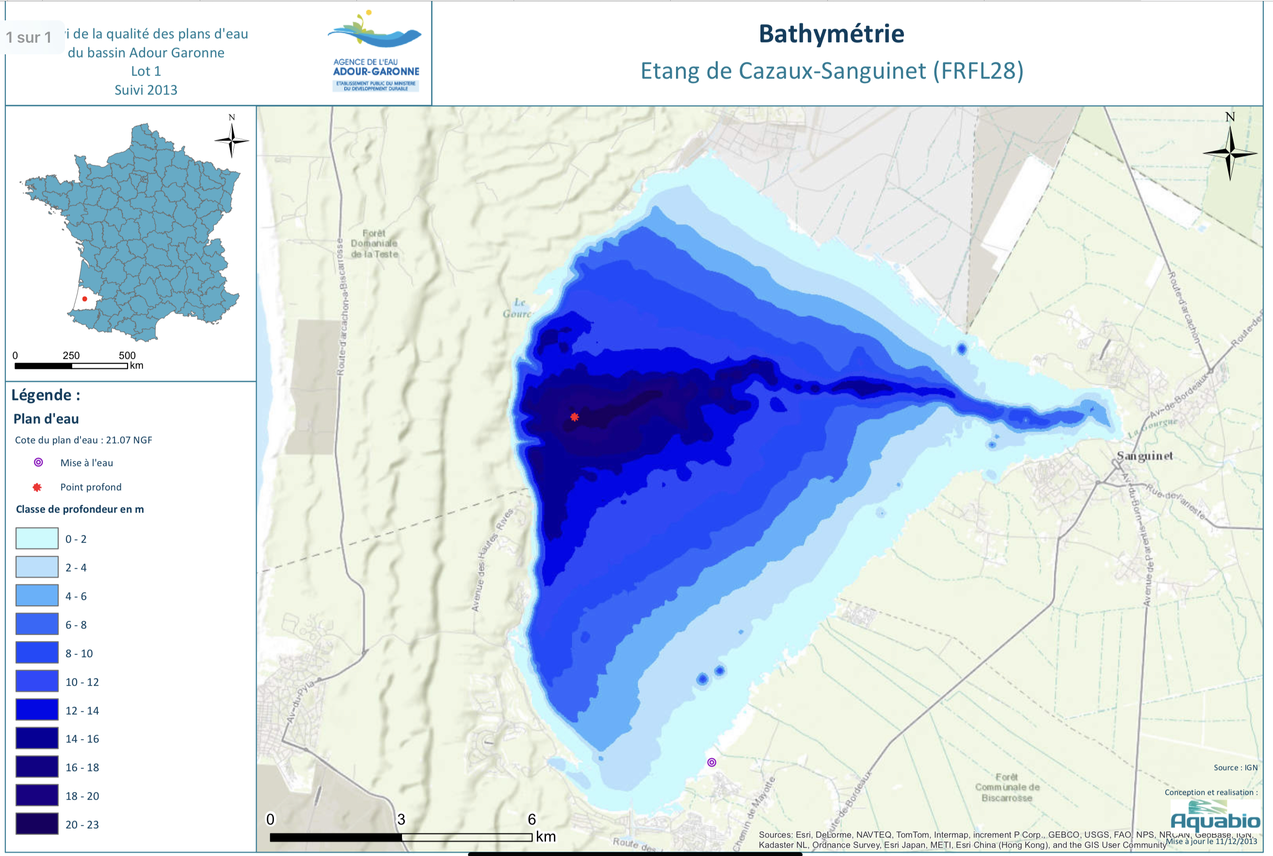 Le lac de Cazaux est d’une pondeur de 23 m (chiffres 2023)