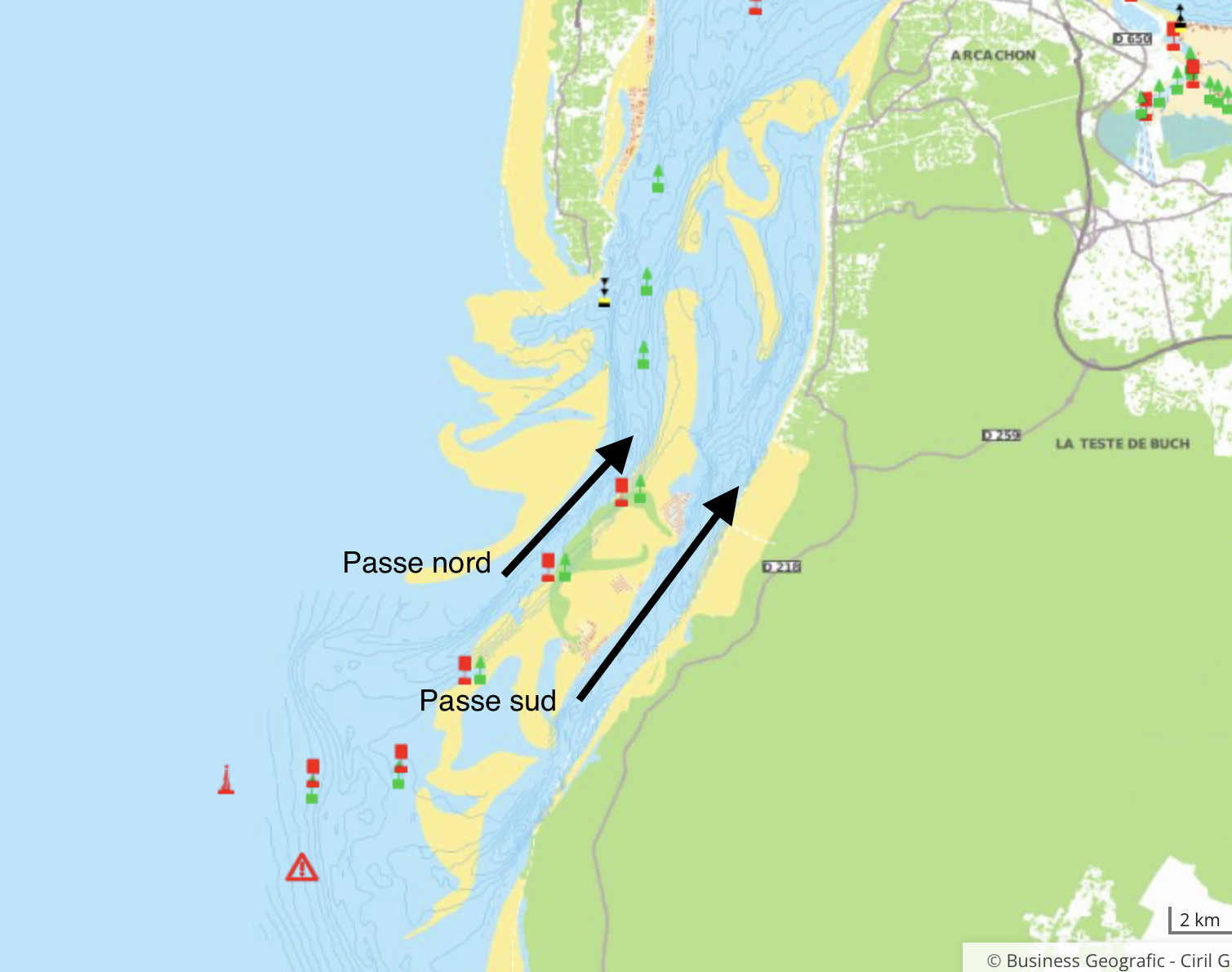 Carte des passes du bassin d’Arcachon