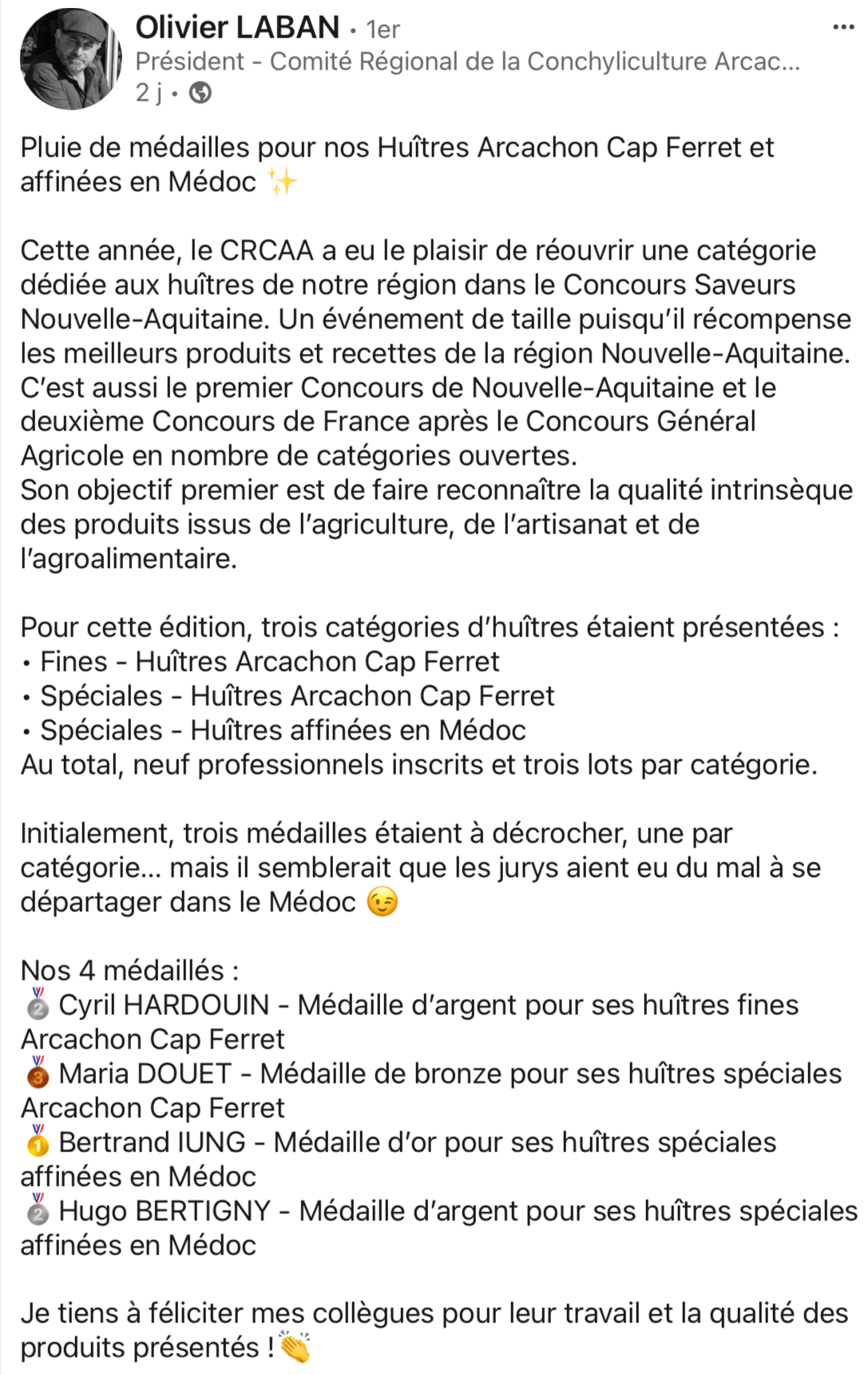 Bassin d’Arcachon : nos huîtres raflent les médailles !