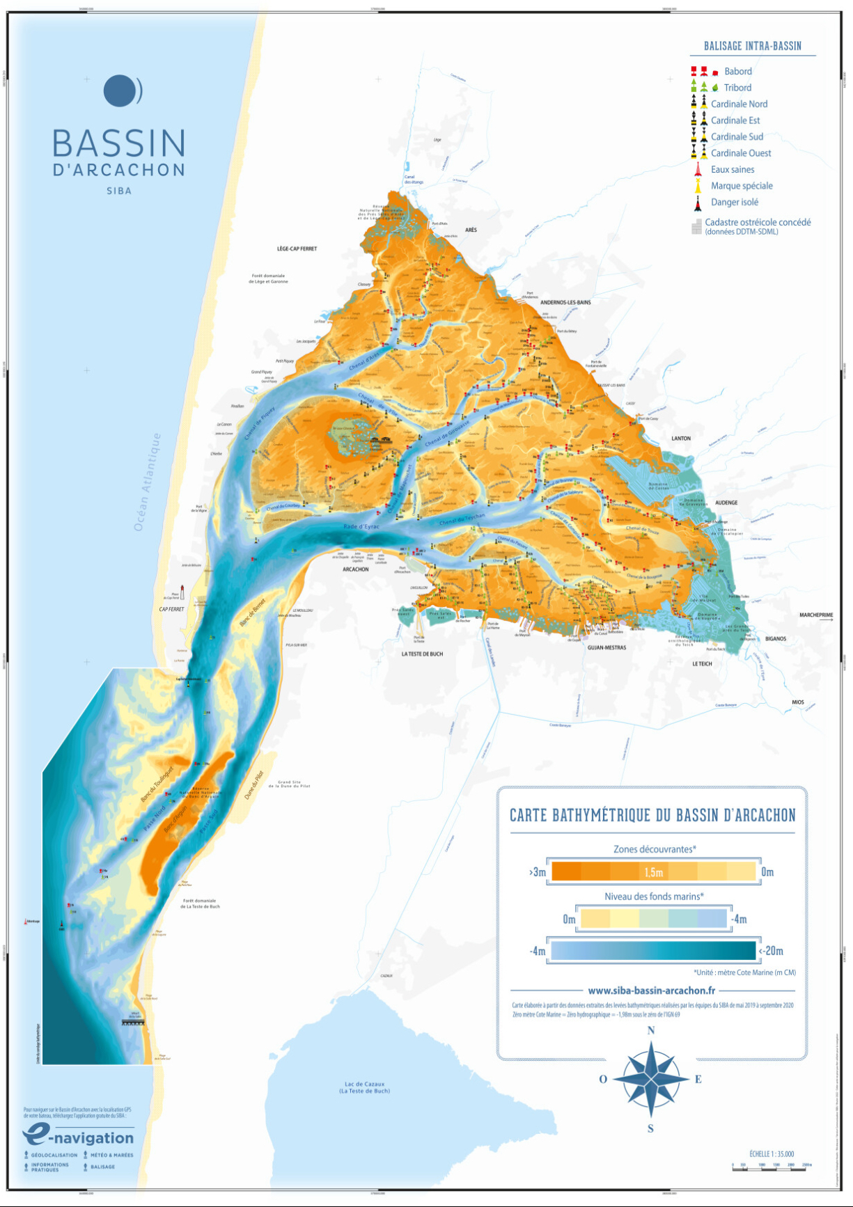 La carte sous-marine du bassin d’Arcachon