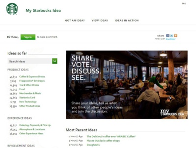 Le blog de StarBucks propose aux clients de l'entreprise de participer à la conception des nouveautés. Le blog de StarBucks propose aux clients de l'entreprise de participer à la conception des nouveautés.