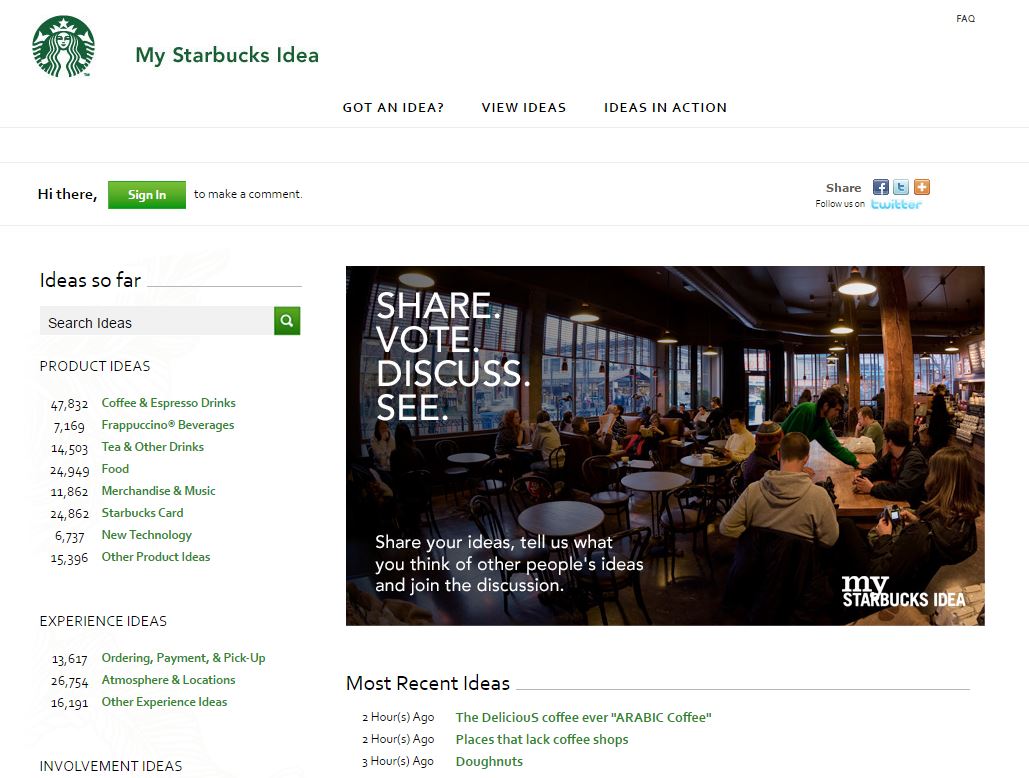 Le blog de StarBucks propose aux clients de l'entreprise de participer à la conception des nouveautés.