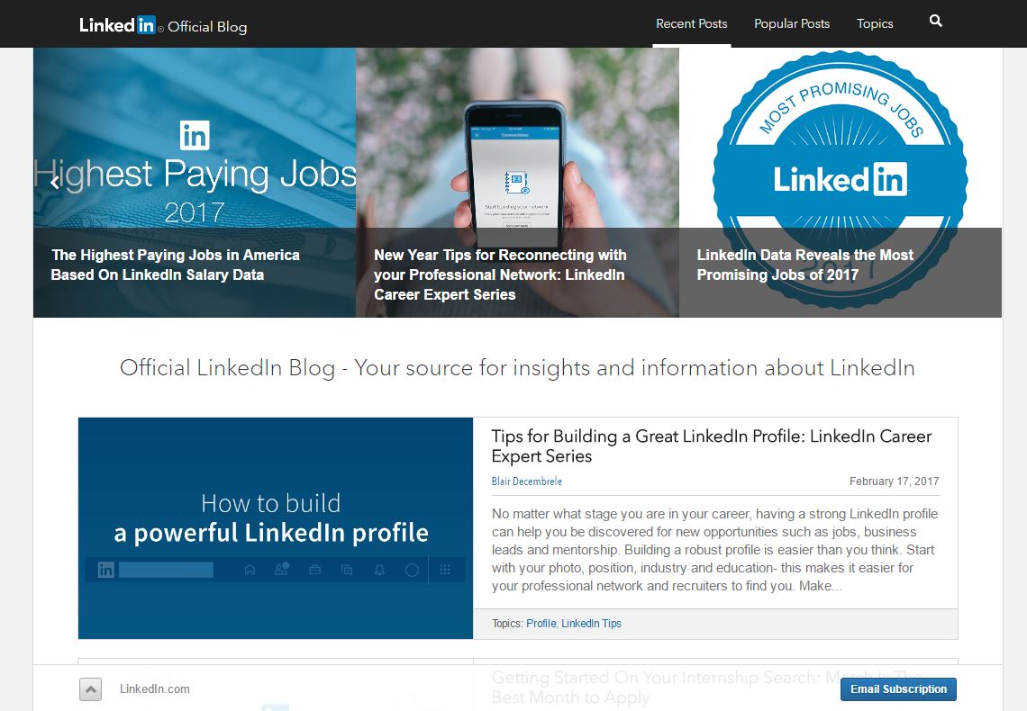 Le blog Linkedin est un modèle du blog d'entreprise