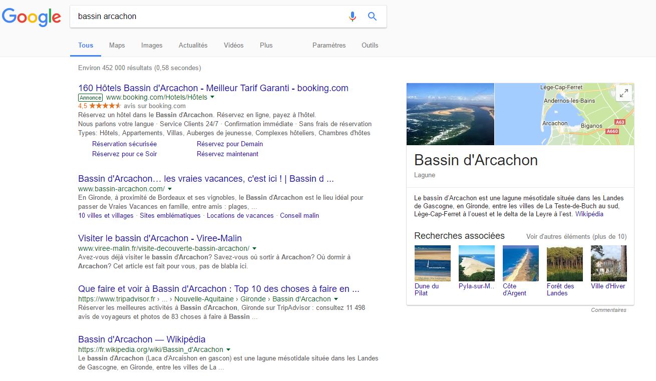 Bassin Arcachon sur Google depuis Arcachon